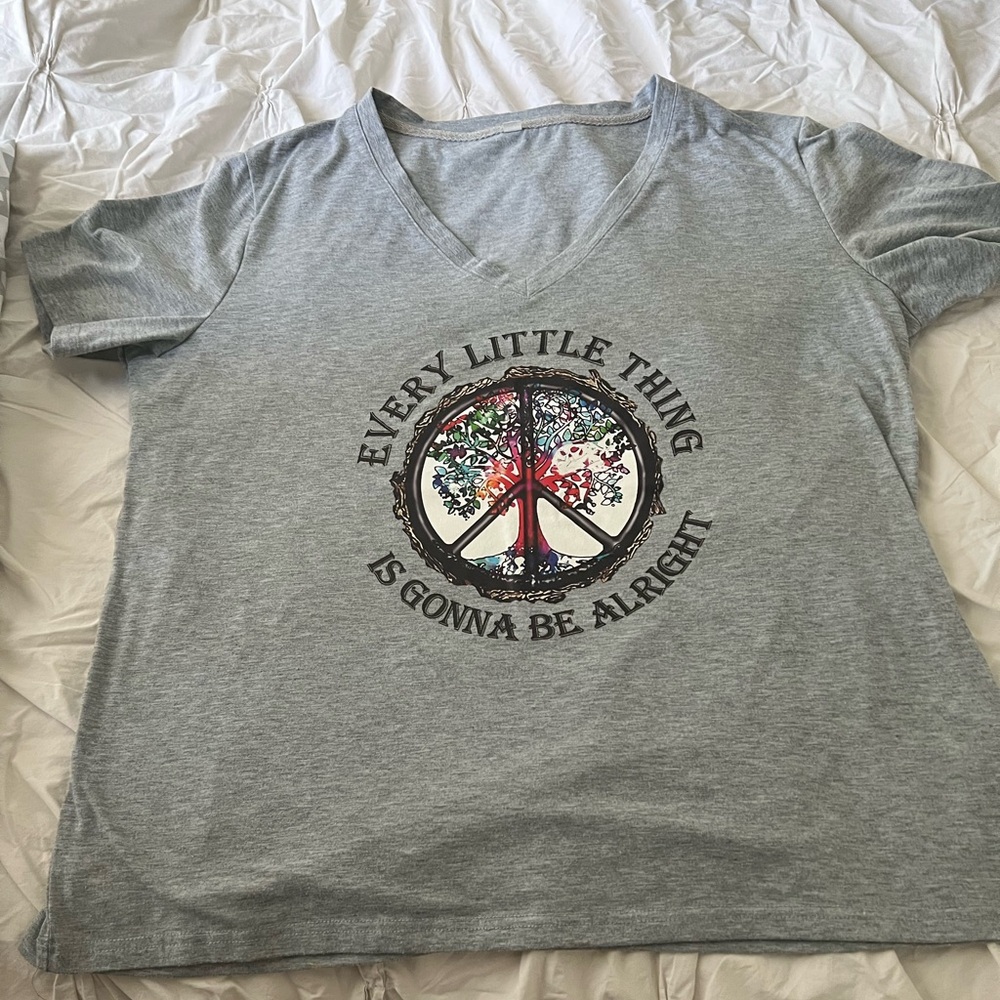 Gray v-neck Graphic T-Shirt